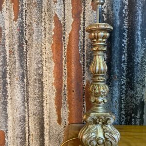Antique Wooden Silver Church Candle Stick Table Lamp