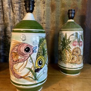 Vintage Mid Century Pair Italian Pottery Hall Lamps
