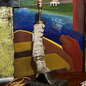 Antique Zebra Hoof Leg Table Lamp on Marble Plinth