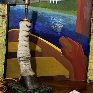 Antique Zebra Hoof Leg Table Lamp on Marble Plinth