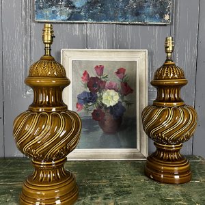 Vintage Mid Century Royal Doulton Ceramics Green Hall Lamps