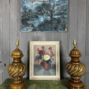 Vintage Mid Century Royal Doulton Ceramics Green Hall Lamps