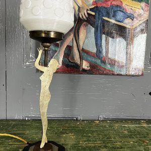 Antique Trench Art Lady Brass Table Lamp