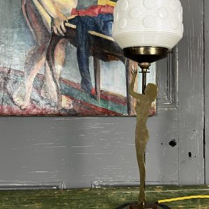Antique Trench Art Lady Brass Table Lamp
