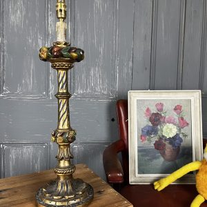 Antique Wooden Painted Candle Holder Table Lamp