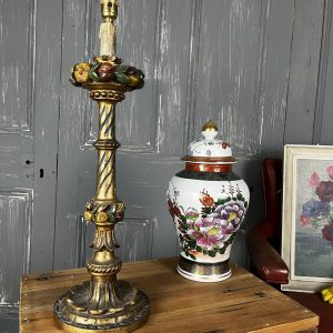 Antique Wooden Painted Candle Holder Table Lamp