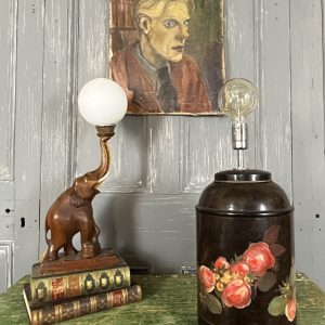 Vintage Wooden Elephant Globe Table Lamp