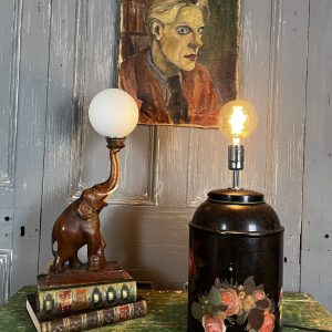 Vintage Wooden Elephant Globe Table Lamp