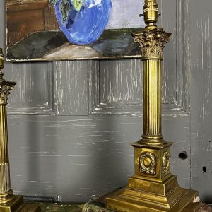 SOLD – Antique Brass Column Weighted Base Table Lamp