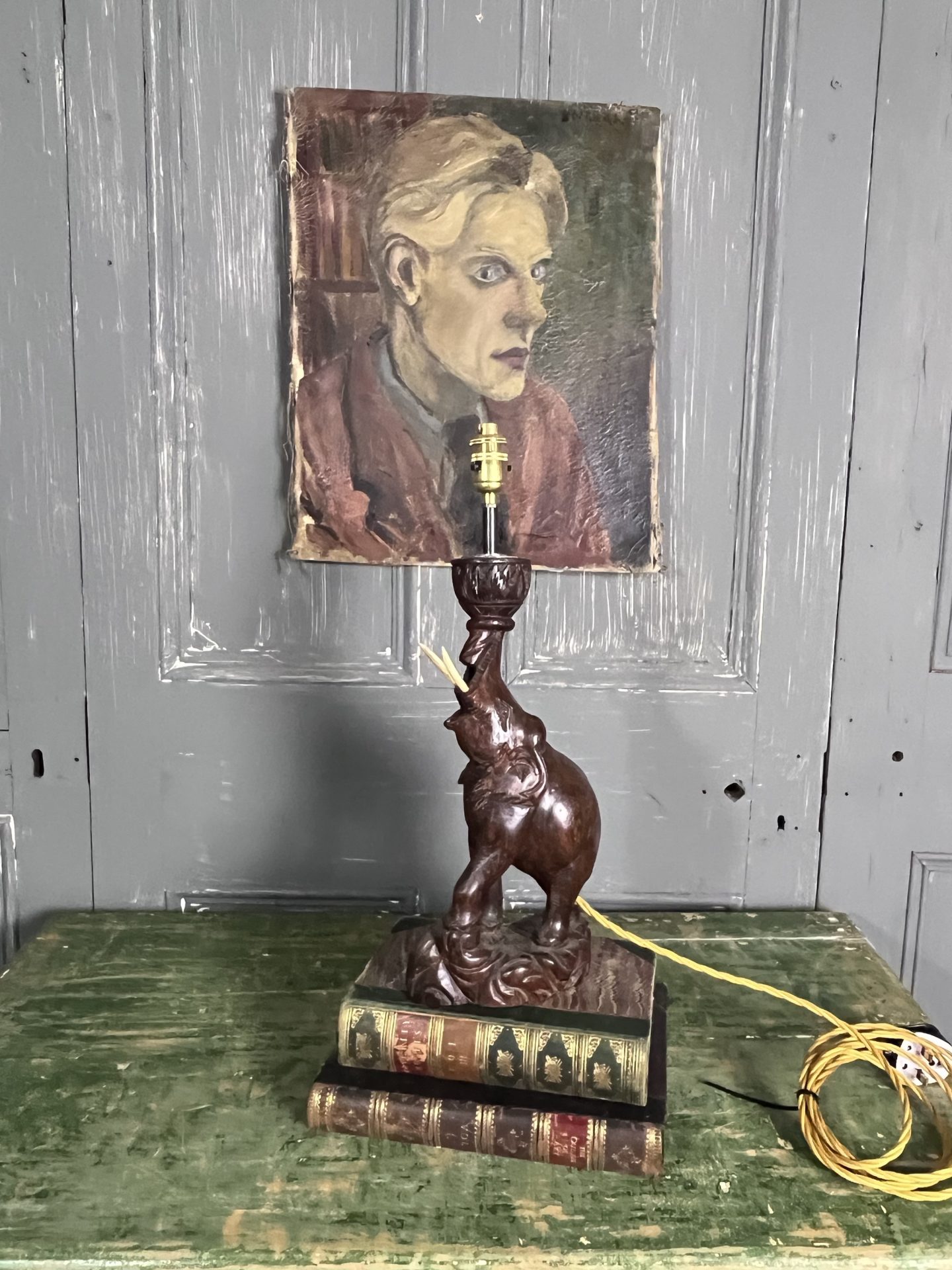 Vintage Hardwood Elephant Lamp