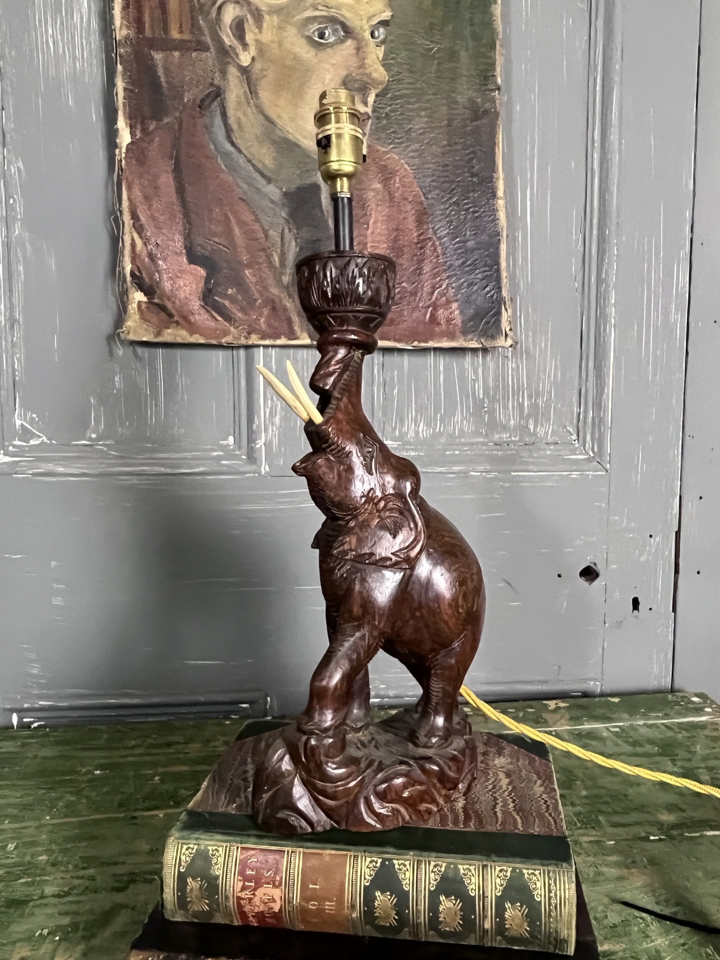 Vintage Hardwood Elephant Lamp - Image 2