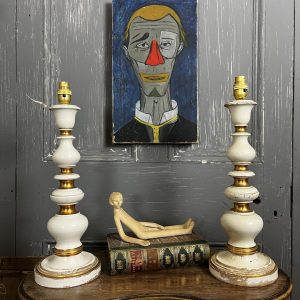 Vintage Pair Mid Century Wooden Italian Hall Lamps