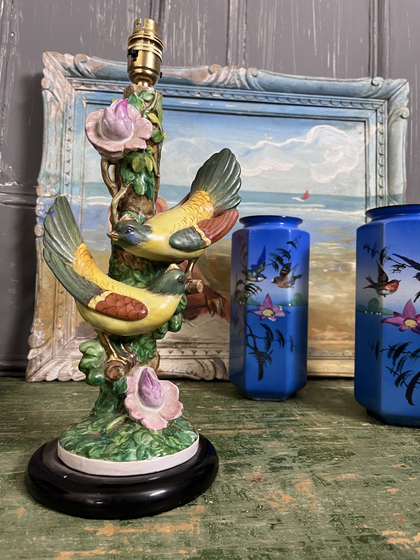 Vintage Mid Century Italian Ceramics Birds Table Lamp