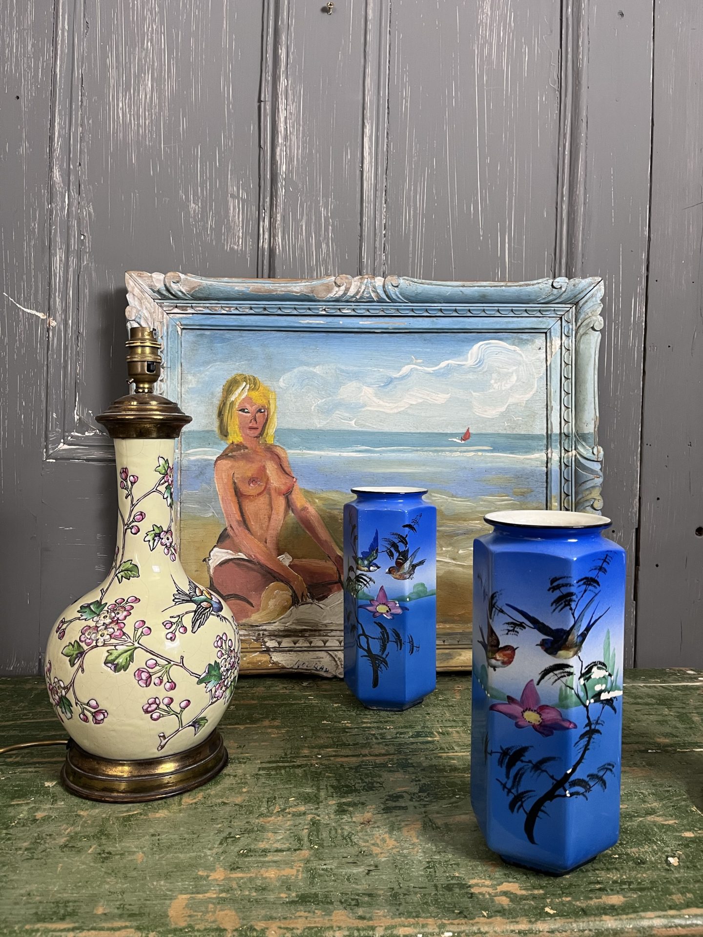 Antique French Ceramics T. Deck Oriental Vase Table Lamp - Image 2