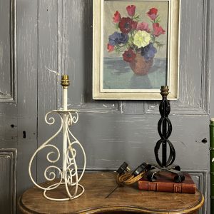 Vintage French White Painted Metal Table Lamp