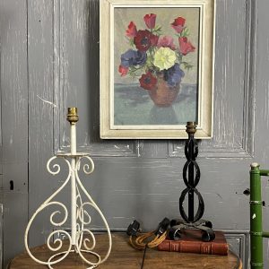 Vintage French White Painted Metal Table Lamp