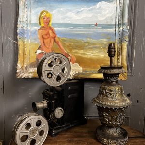 Vintage French Oil Sunbathing Lady Painting