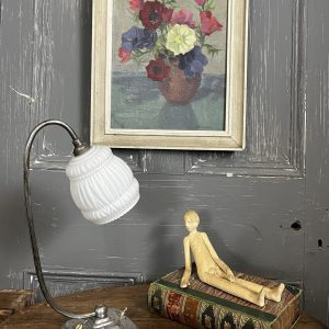 Antique Chrome Reading Lamp with Milky Glass Shade